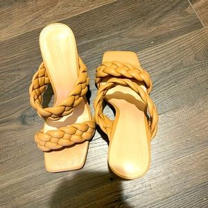 Braided heeled sandals, square toe, size 8.5